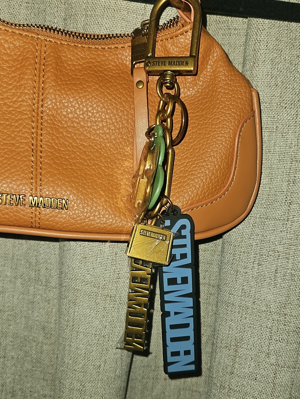 Steve Madden Tan Pebbled Leather Mini Shoulder Bag with Charms - Picture 3 of 7